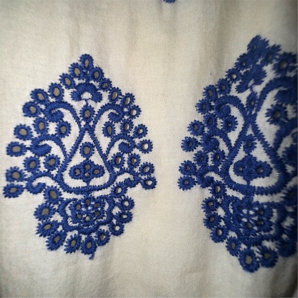 J.Crew Embroidered Womens Size 2/4 Ivory Navy Strapless Dress Coastal Preppy - Picture 8 of 14